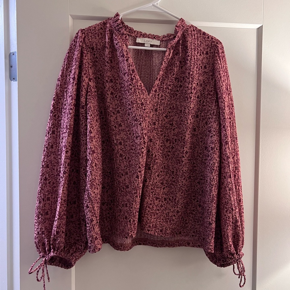 LOFT Women's Pink Patterned Top
